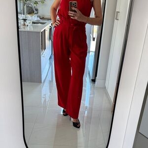 Alice + Olivia Red High Waisted Wide Leg Pants Belted Tailored Trousers
